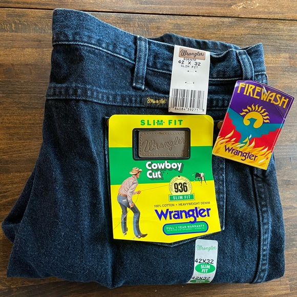 Wrangler Other - Wrangler 936NTF Cowboy Cut Slim Fit Jeans Mens 42x32 Firewash Dark Indigo NWT